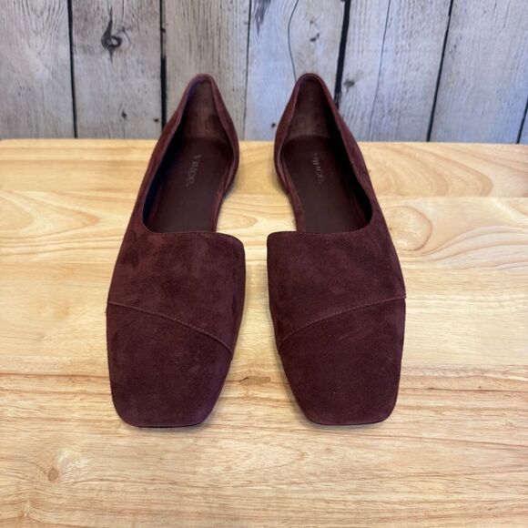 Vince Burgundy Suede Leather Cutout D’orsay Square Toe Flats Size 8.5 - Picture 3 of 9